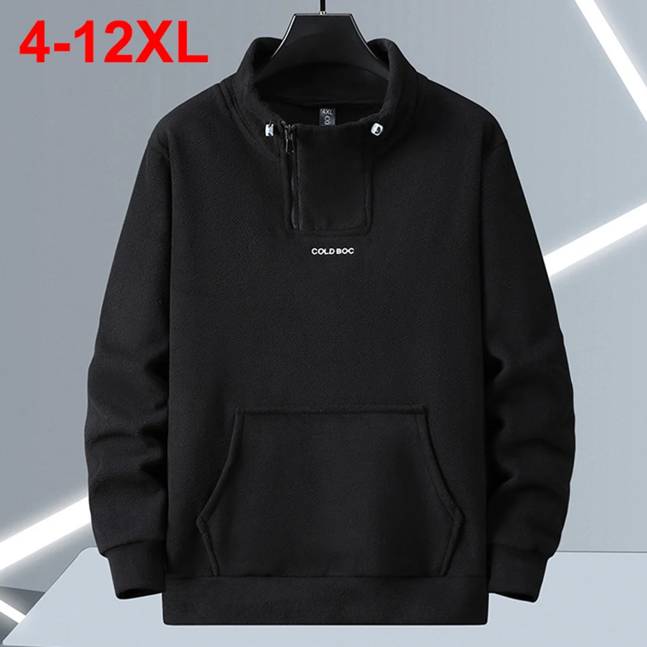 Lambwool Sweatshirt Plus Size Thicken Fleece Hoodie Men Black Loose Casual Pullover Hoodie 10XL 11XL 12XL Sweatshirts