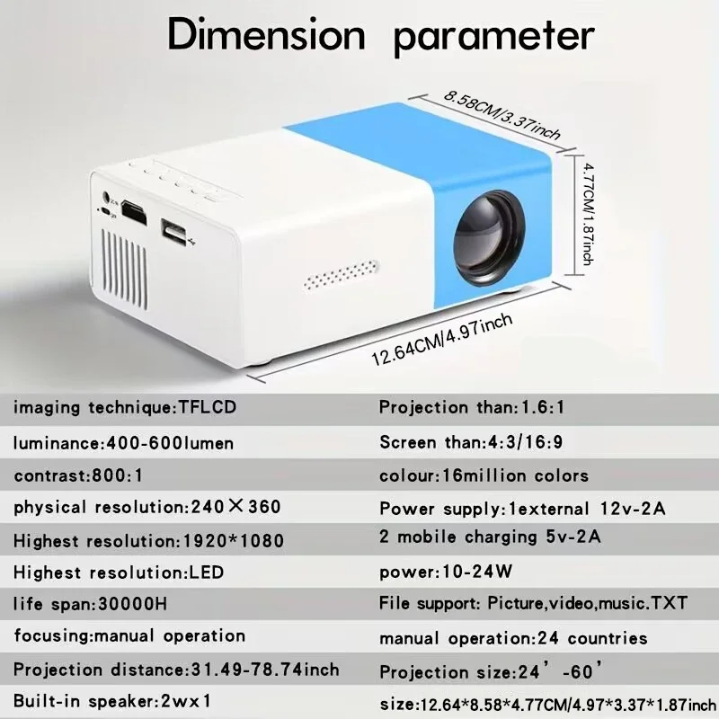 Proyector portátil YG300 para el hogar, conexión inalámbrica para teléfono móvil, compatible con USB, HDMI