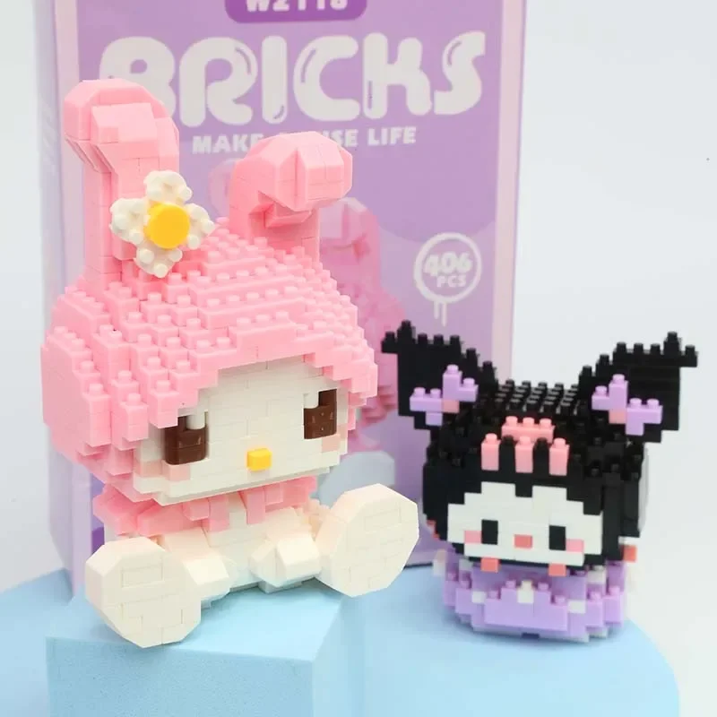 

Disney Anime Hello Kitty My Melody Cinnamoroll Pompompurin Kuromi Friends Building Blocks Bricks Girl Children Kid Toy Gift Set