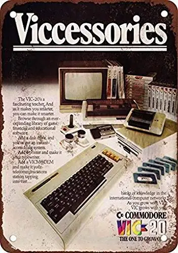 Letrero metálico de 8x12 pulgadas con diseño vintage de accesorios de computadora Commodore VIC-20 de 1983.