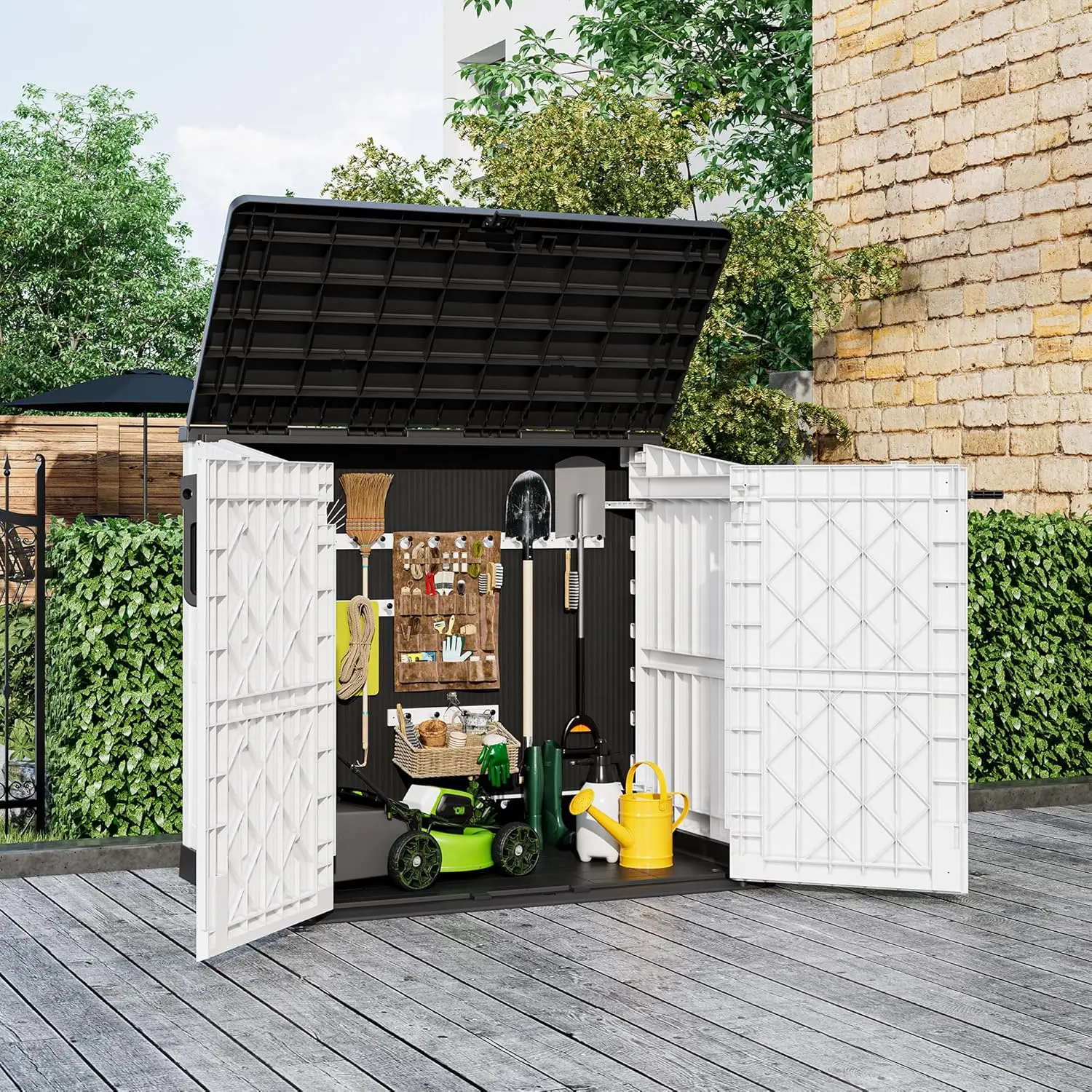 

Outdoor Storage Cabinet 36 Cu Ft with Lockable Doors, Portable Horizontal Resin Storage Shed -Easy to Assemble, Waterproof Outdo