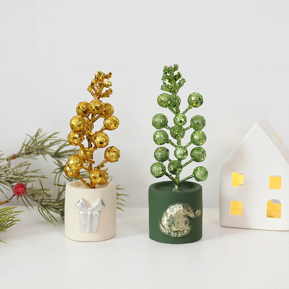 

Mini Silver Tree Holiday Ornament with Cement Construction and Glitter Elements Compact Decoration for Festive Spaces