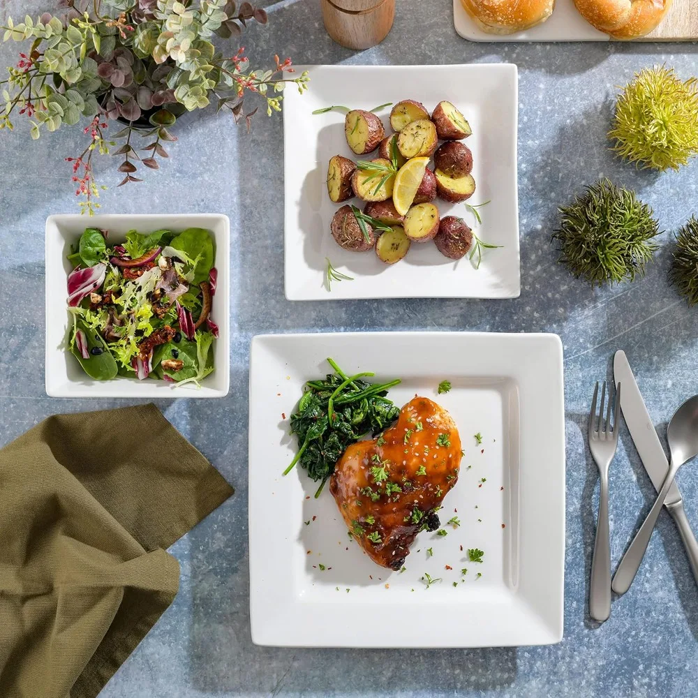 

Набор фарфоровой столовой посуды Zen Buffet, 24 шт., белый квадратный, устойчивый к сколам, сервис по 8 шт.