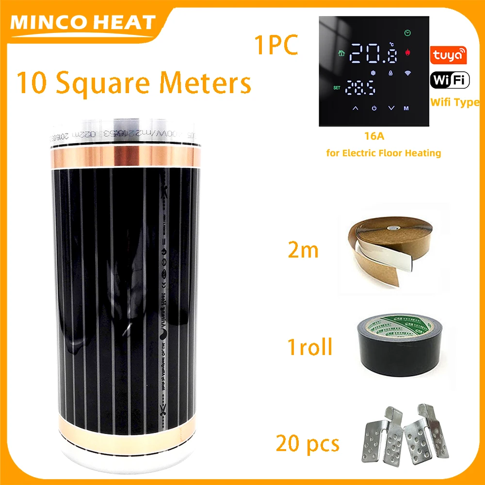 

Minco Heat 10 ㎡ 50/80/100cm Width Underfloor Heating Film 220w/m2 Warm Floor Mat Kits with Accessories for Floor Heating System