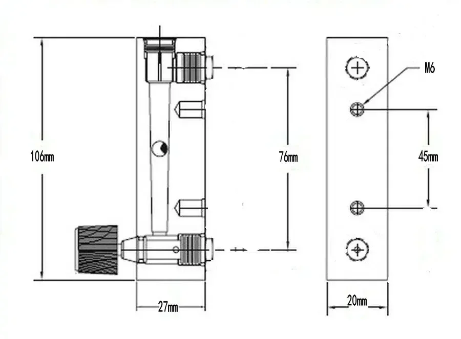 Flowmeter 6-600 ml per min 0.1-1000 LPM Push in 6 8 10 mm Acrylic LZM-6T Panel Air N2 CO2 Gas Rotameter With Valve Adjustable