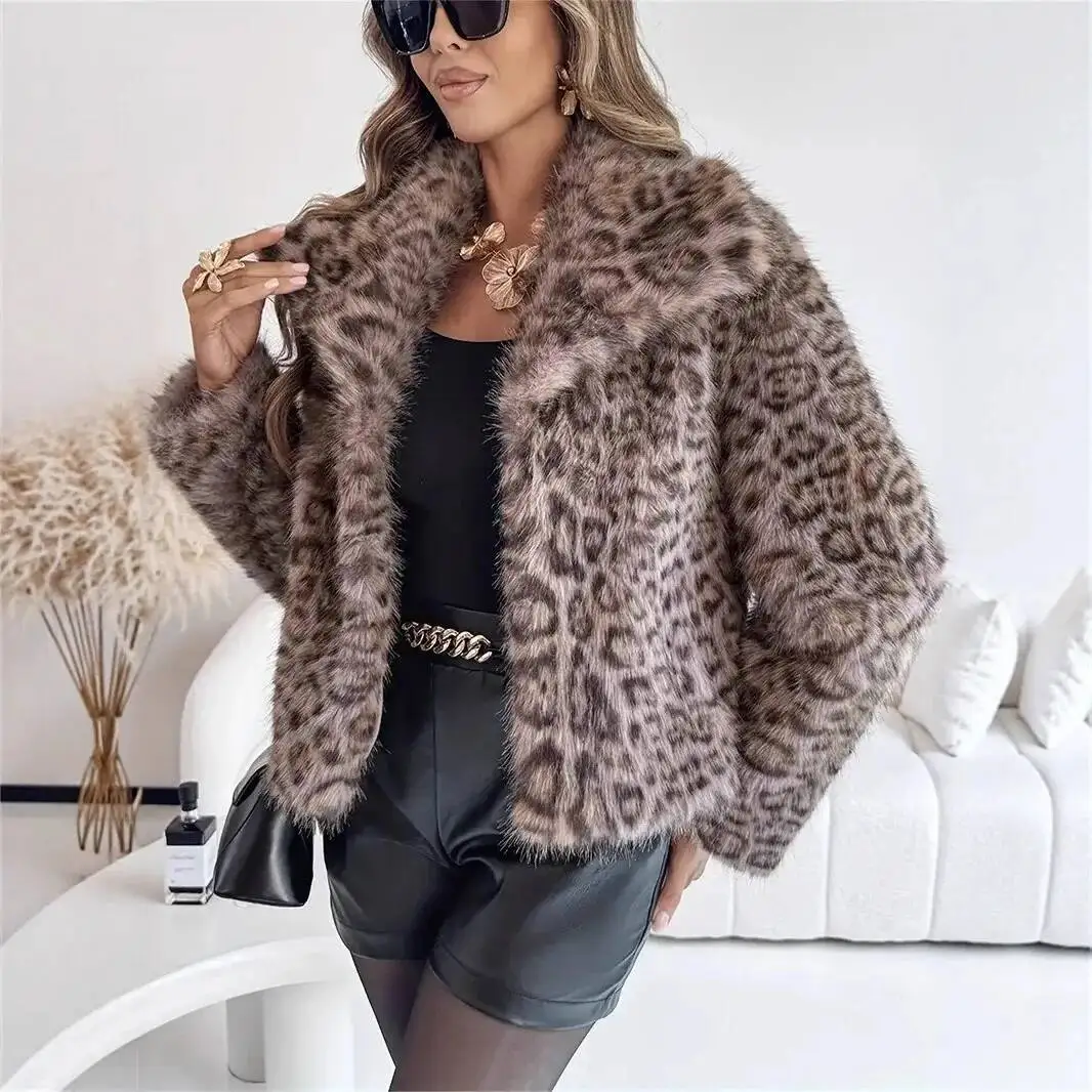 Gradiente inverno feminino jaqueta de vison mais vendido gola peluda feminino falso 2025 curto fofo casaco de pele ecológica para senhora