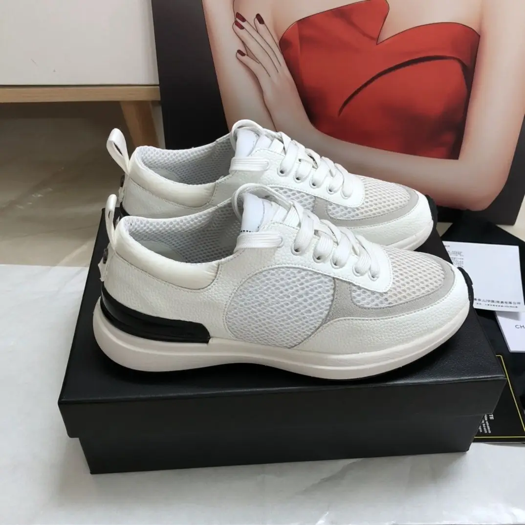 Spring Summer Couple White Black Color Block Mesh Low Top Running Shoes Breathable Mesh Suede PU Splicing Thick Sole Shoes Daily Commute Minimalist Lace-up Anti-slip Casual Sneakers