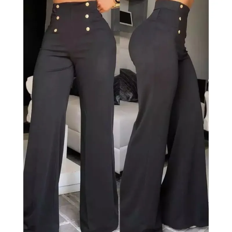 

Elegant High Waist Wide Leg Bootcut Pants 2024 Summer European & American Fashion Simple Women Flared Trousers frauen kleidungen