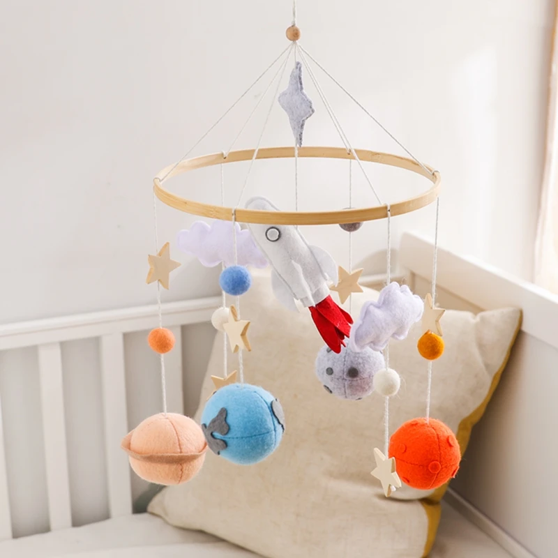 Baby Bed Bell Crib Mobile Holder Rattles Toys Soft Felt Space Rocket Mobile Bed Bell Kid Stroller Hanging Crib Bracket Toy Gifts