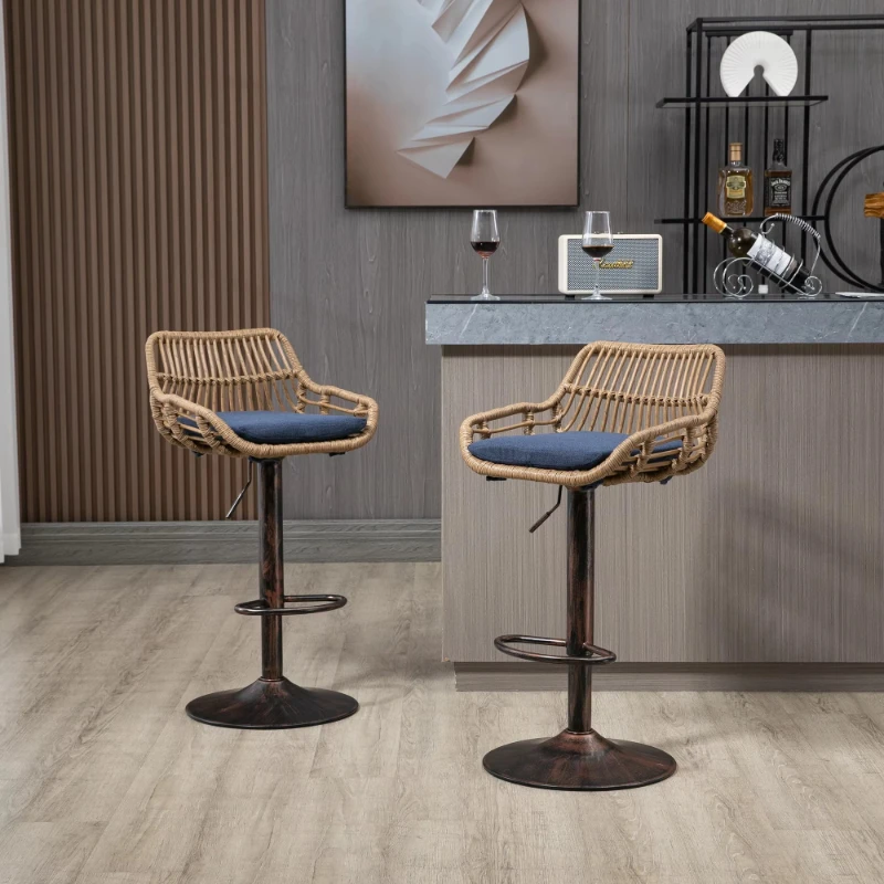 

Adjustable rotating bar stool set, upholstered bar high chair with foot pedals