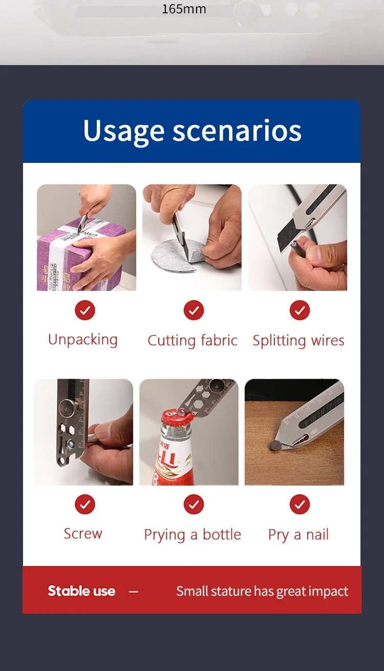10-in-1-Allzweckmesser, multifunktionales Hochleistungsmesser aus Edelstahl zum Abisolieren von Draht, vollmetallverdicktes Tapetenmesser, Ea – Detail 10