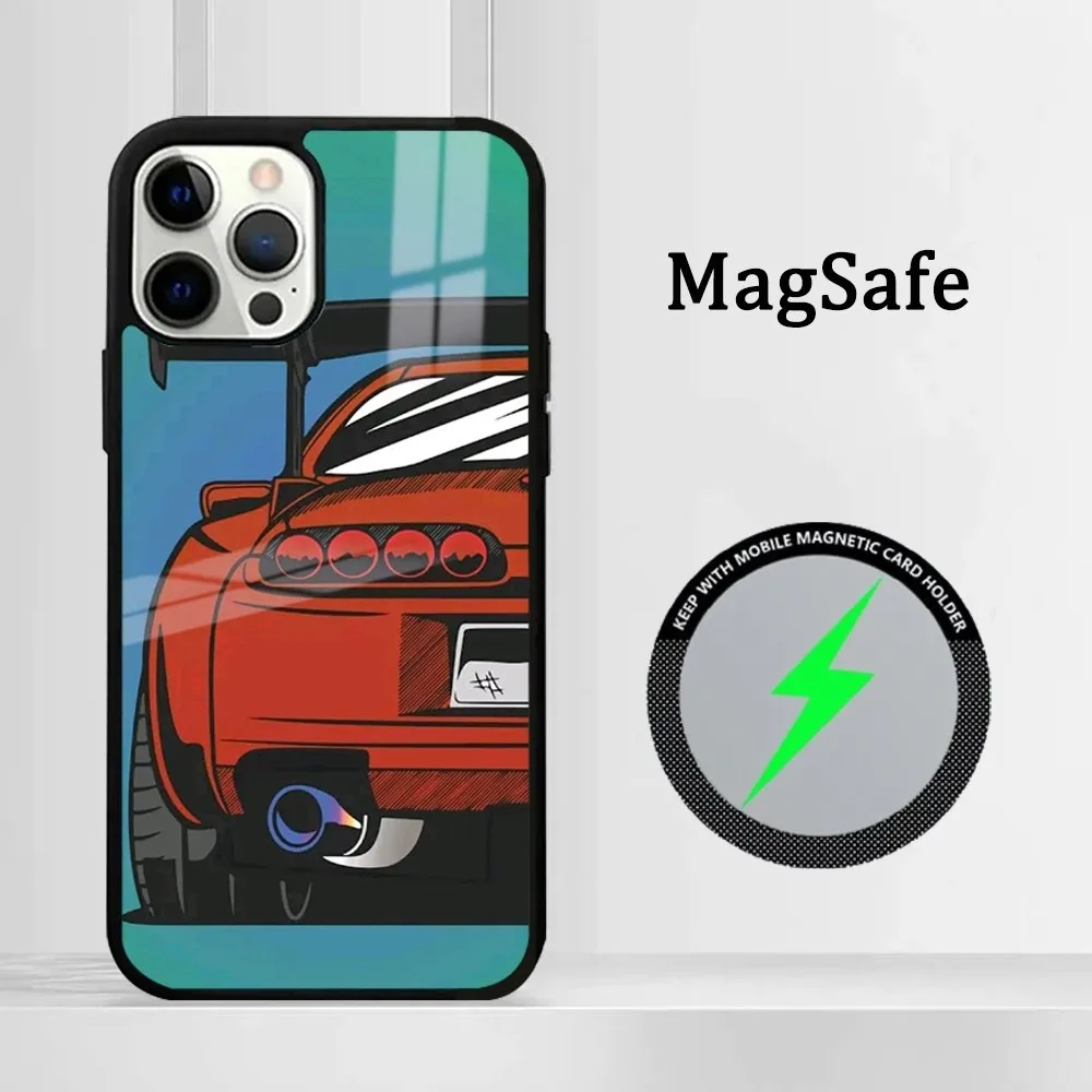 Coque de téléphone avec voitures de sport, coque magnétique miroir, Japon, JDM, iPhone 16 15 14 13 12 11 Pro Max Plus Mini