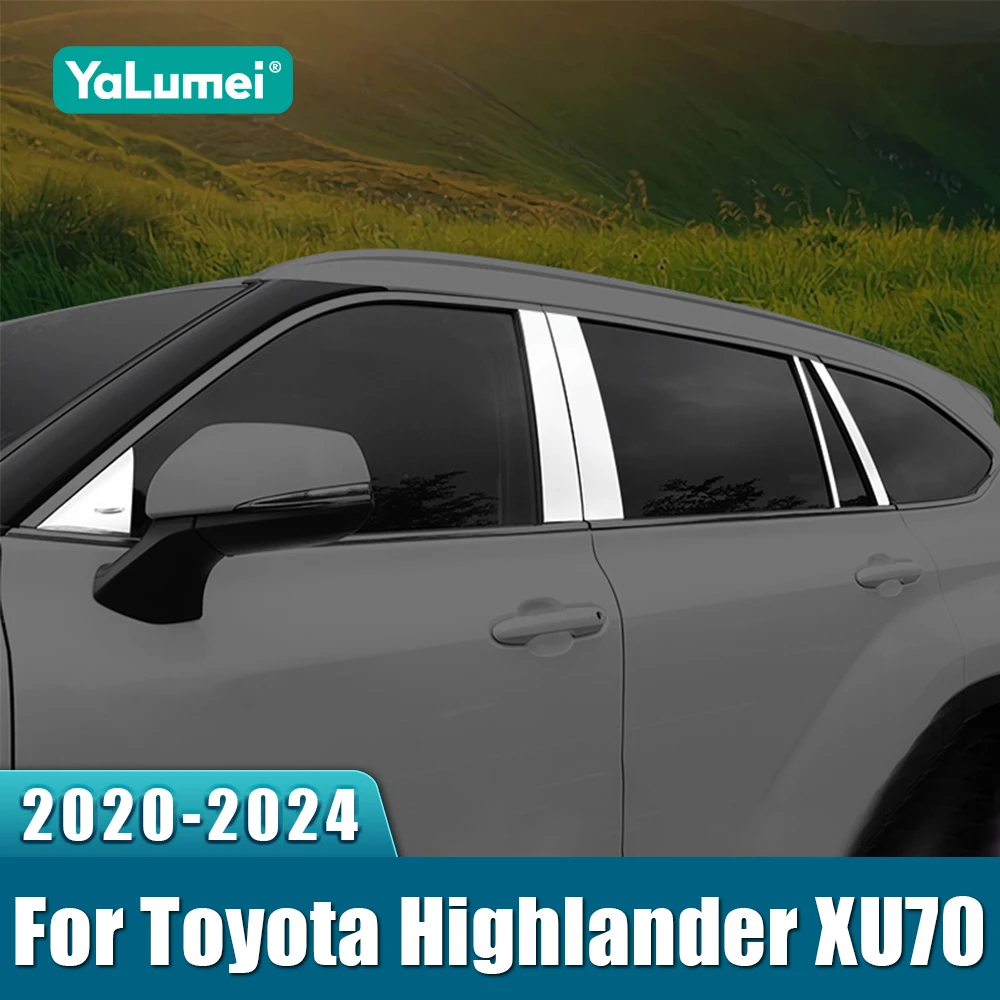 

For Toyota Highlander XU70 Kluger 2020 2021 2022 2023 2024 Stainless Car Door Window B CPillar Posts Trim Cover Strips Sticker