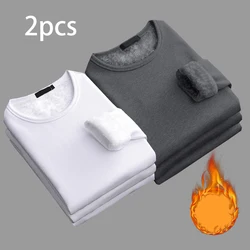 2pcs Men Thickening Velvet Warm Tops Men's Winter Long-sleeved Thermal Underwer Male Round Neck Fashion T-shirt M-5XL