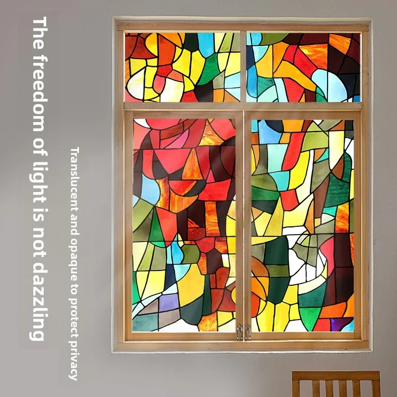 

European Style Colored Glass Film Window Anti Peeping Transparent Opaque Retro Window Flower Shading Window Film Stained Glass