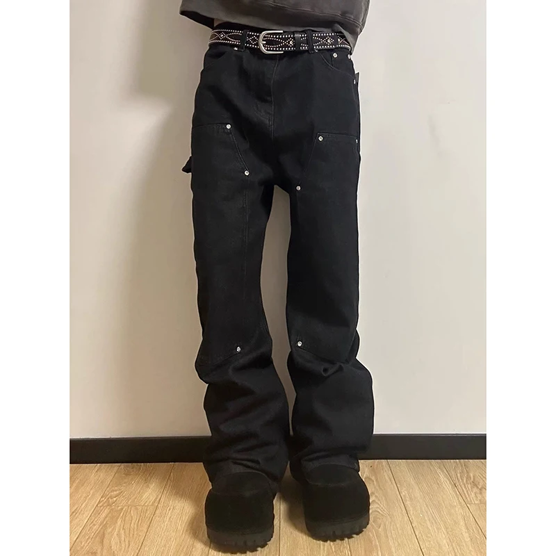 

Женские черные готические джинсы-карго в стиле Y2K, винтажные широкие джинсы оверсайз в стиле Japandi, свободные джинсовые брюки в стиле Харадзюку