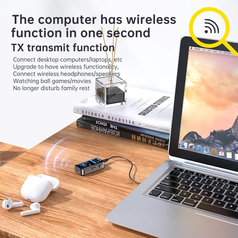 VIKEFON Bluetooth 5.4 Empfänger Sender 3,5 mm AUX TF Karte Wiedergabe HiFi Wireless Audio Adapter mit Mikrofon LED Digital Display