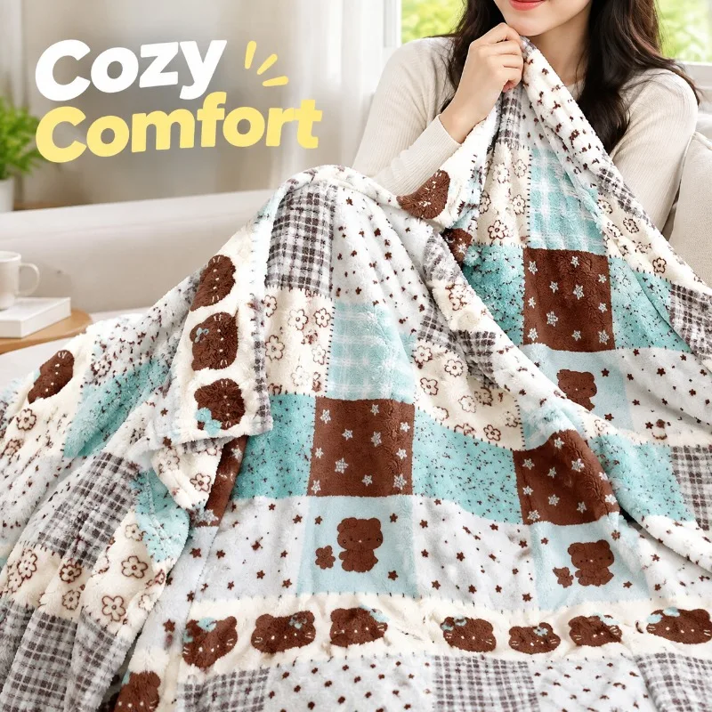 Cute Cat Milk Velvet All-Season Throw Blanket, Soft Cartoon Printed Air Conditioning Blanket, Lightweight Summer Nap Blanket