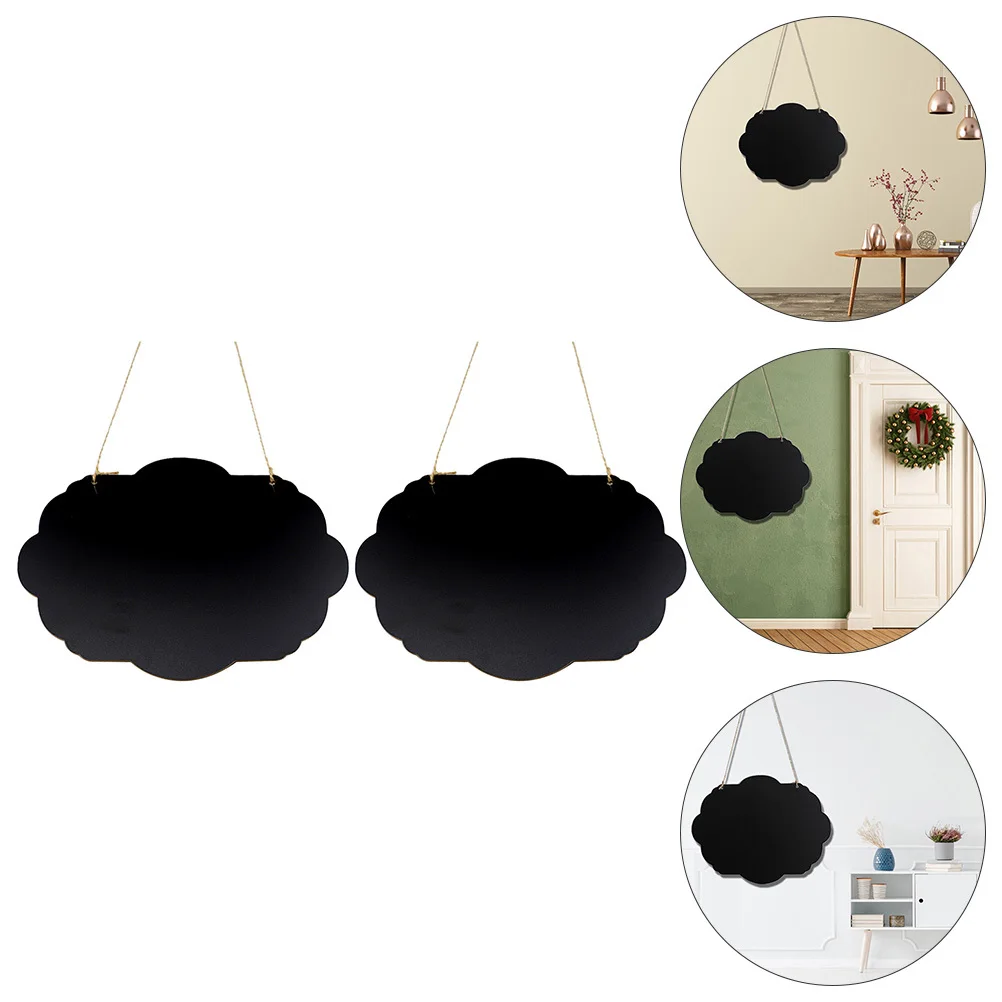 2Pcs Wooden DIY Chalkboards Cloud Shape Double-Sided Writing Boards Lanyard Hanging Decorative Blackboard for Wall Door Window