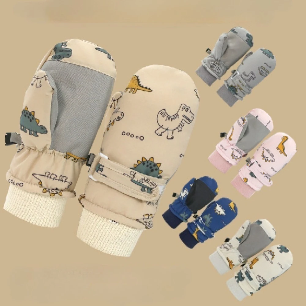 

Детские зимние перчатки с принтом динозавров — теплые лыжные перчатки на флисовой подкладке с регулируемыми ремнями, идеально подходят для игр на открытом воздухе.