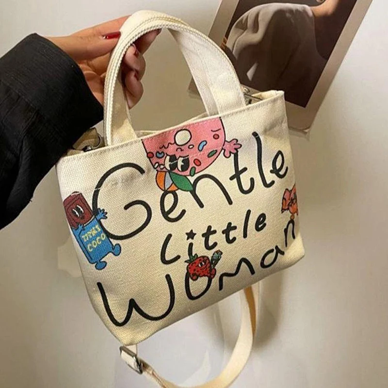 Canvas Bag Printing Letter Tote Bag Fashionable Print Messenger Bag Women Crossbody Shoulder Bags Handbags