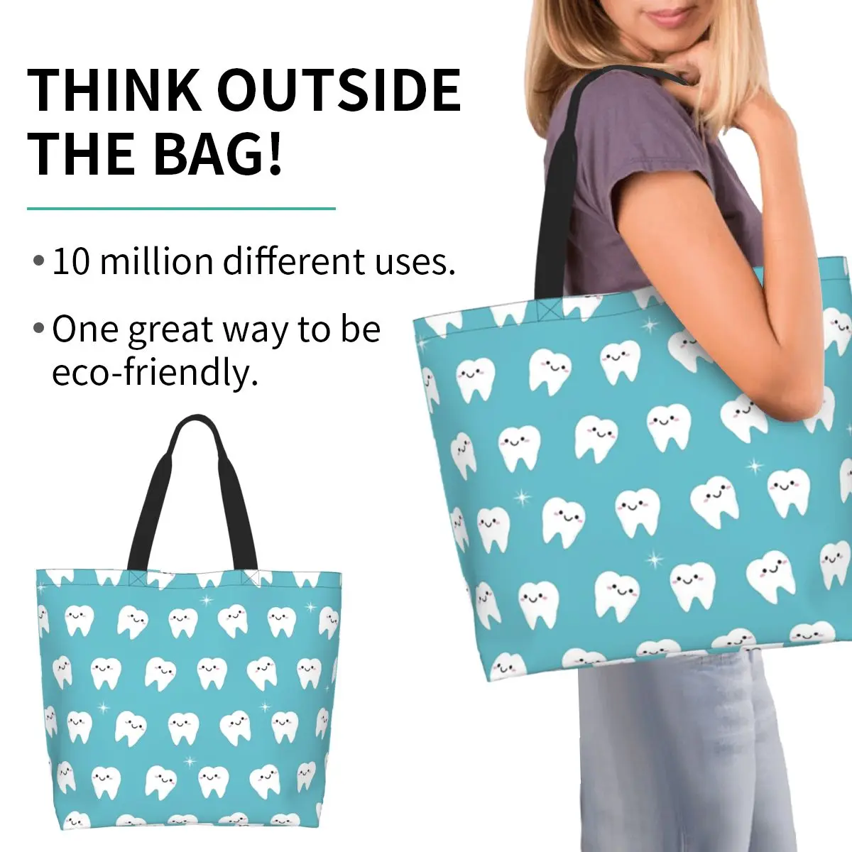 Dentist Tooth Teeth Shopping Tote Bag Canvas Large Capacity Shoulder Bags Shopper Grocery Handbag for Women