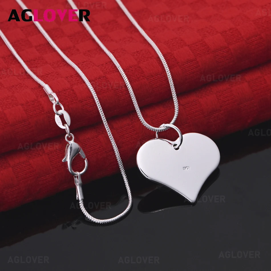 

AGLOVER 925 Sterling Silver Polished Heart Pendant Necklace Women's Exquisite and Cute Wedding Jewelry
