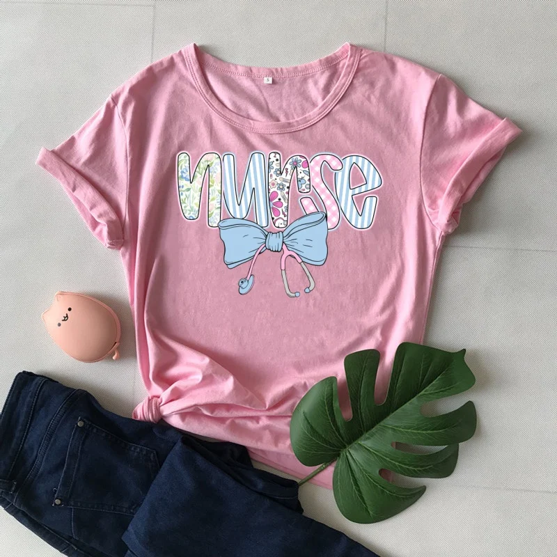 Nurse blue Stethoscope Graphic Print Festival Tshirt Women Cotton Lady Clothes Cute O Neck Colorful Short Sleeve Tees Drop Ship