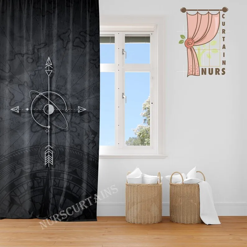 Retro Compass Blackout Curtain: Direction Map, Yacht Decor
