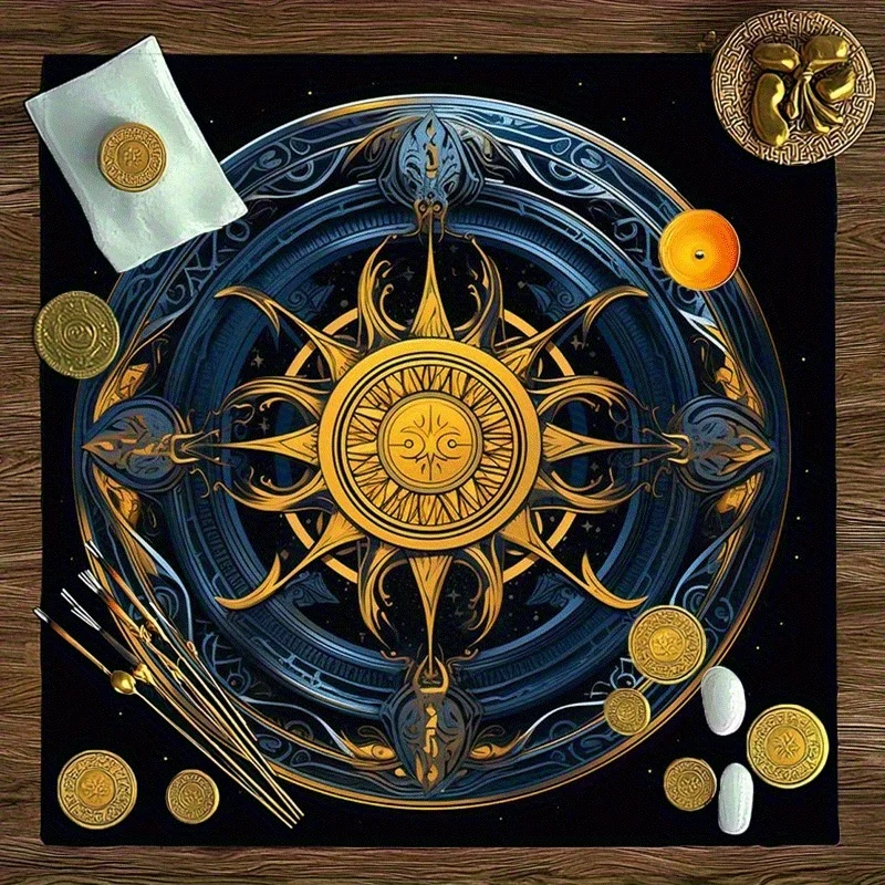 1pc A Card Tablecloth Featuring a Sun Symbol in a Mystical Starry Sky, Used for Divination And Fortune-Telling Card Games