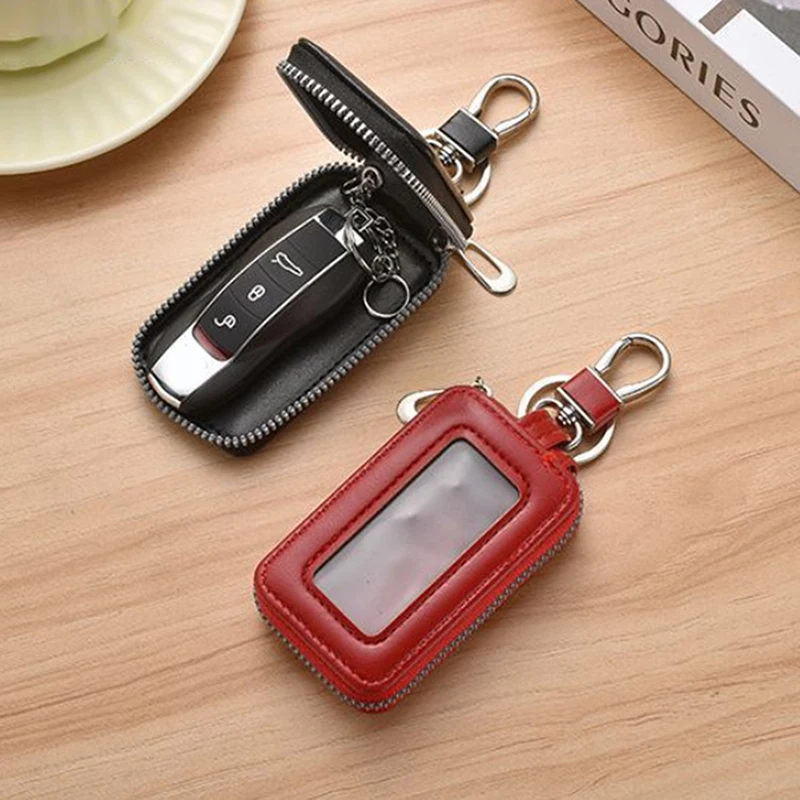 Visual Mirror Window Car Key Protector Bag PU Leather Key Holder Mini Auto Key Pocket Case Unisex Keyring Wallet Zipper Bag