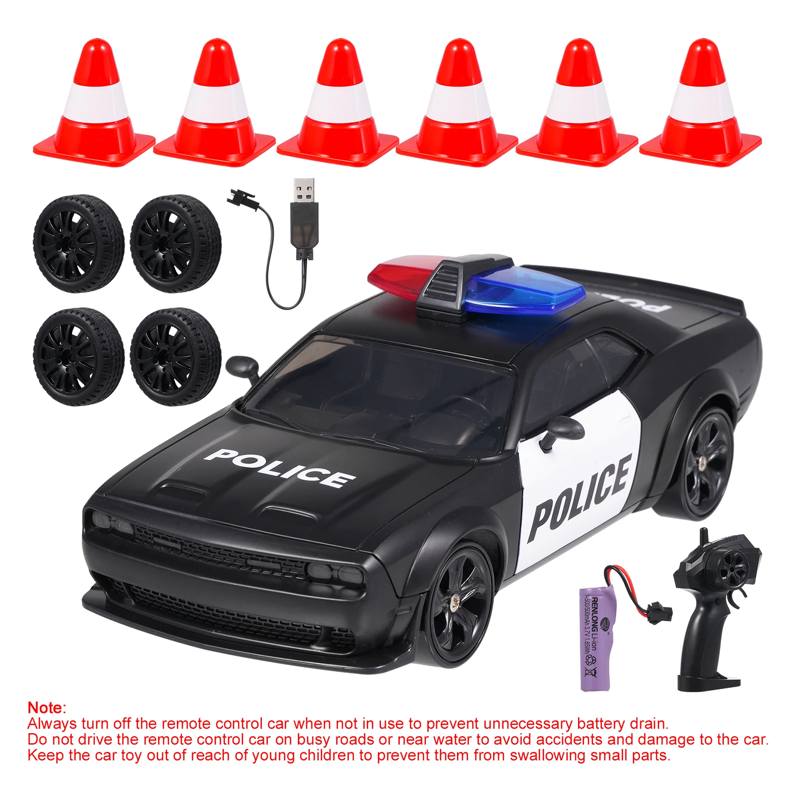 

Police Car Remote Control Toy for Kids, 4WD Drift Car Toy with Lights 3 Rechargeable Batteries, Birthday Gift Ideas for Boys