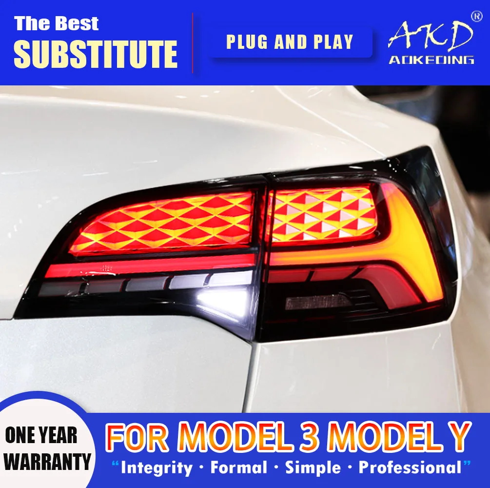 

AKD Tail Lamp Tesla Model 3 LED Tail Light Model3 Model Y Rear Fog Brake Turn Signal Automotive Accessories