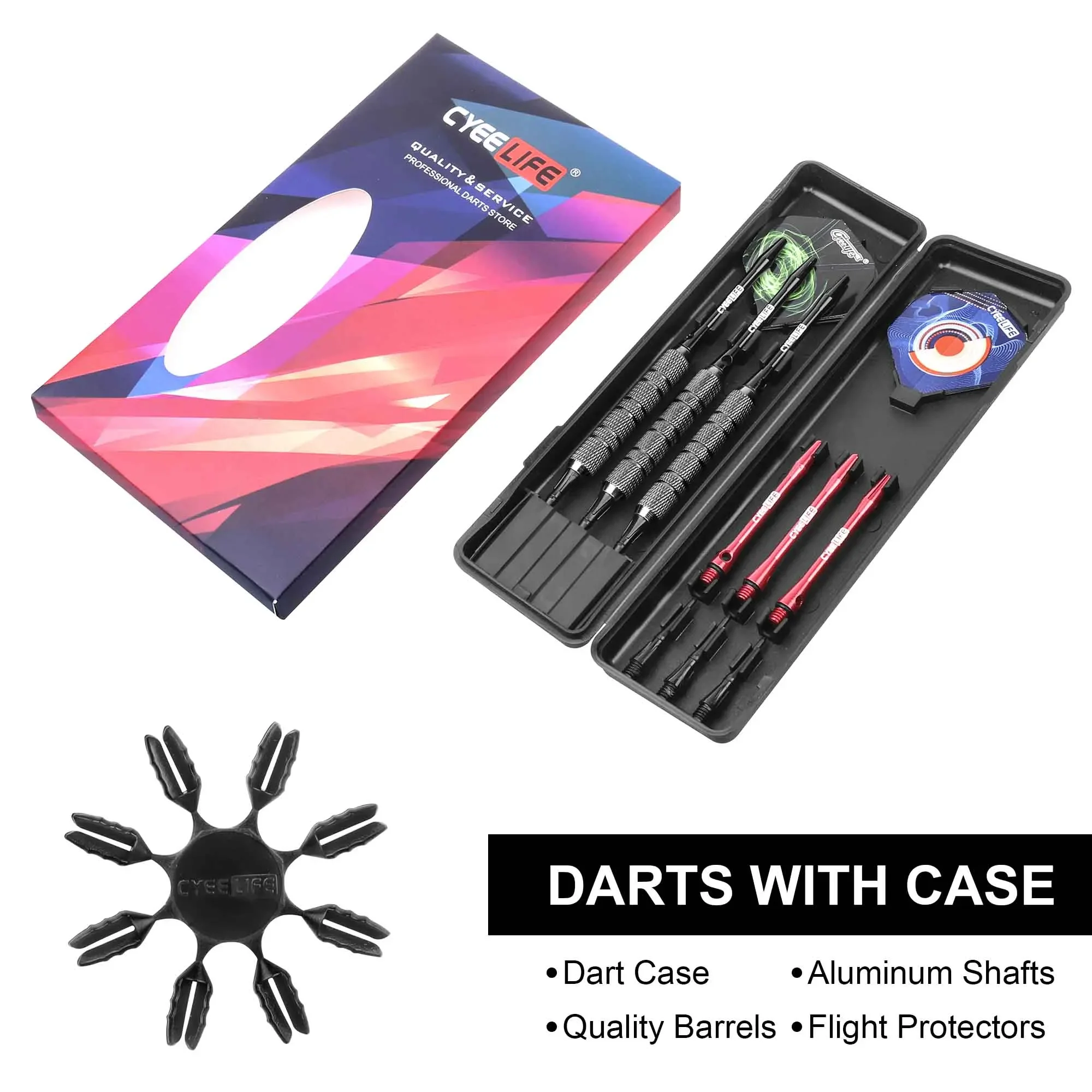 CyeeLife Soft Tip Darts Set - Carry Case, Aluminium Shafts, Flights, Protectors