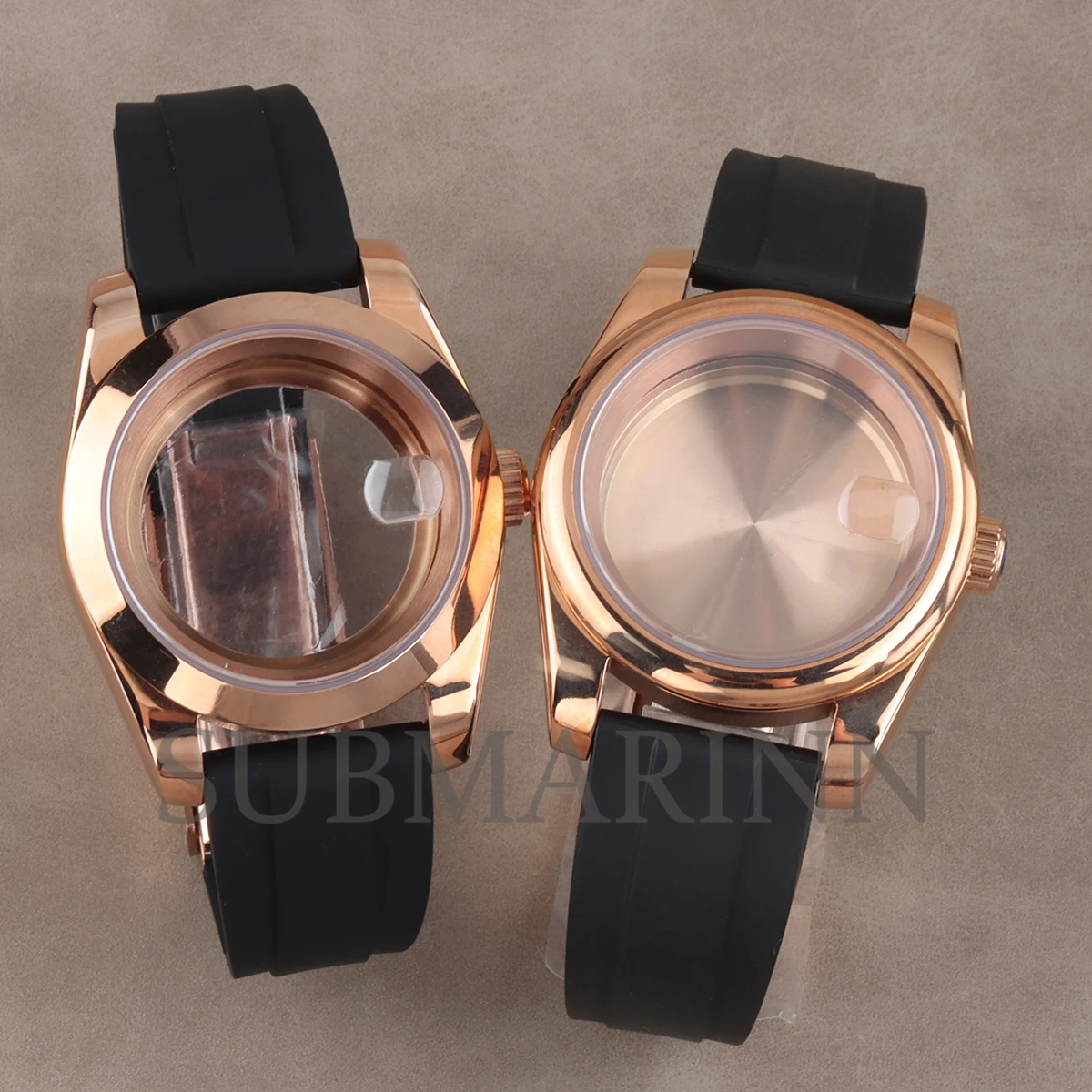 PVD Rose Gold 36/39mm NH35 Watch Case For Datejust NH35 NH36 Movement Waterproof Sapphire Glass Stainless Steel Rubber Bracelet