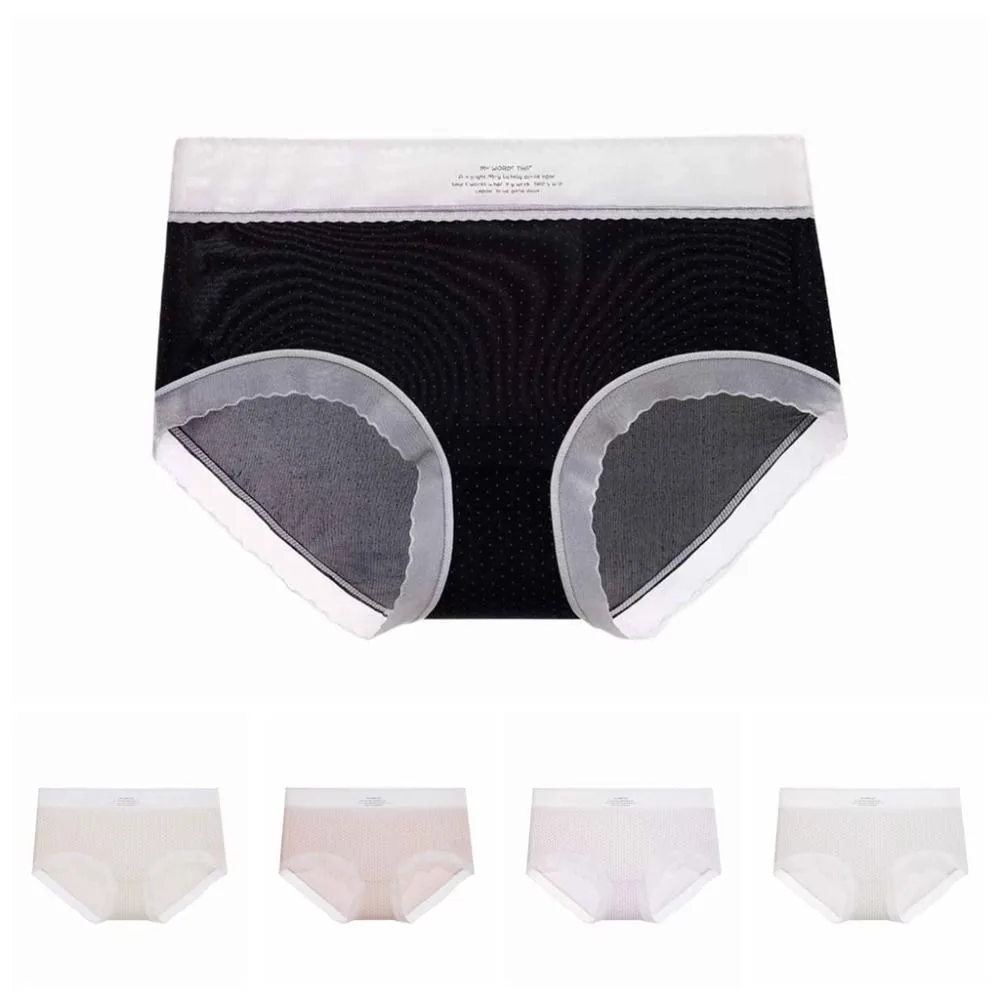 

3Pcs Dot Mesh Thin Underpants Transparent Cotton Crotch Seamless Ice Silk Briefs Panties Mid Waist Underwear for Women Girl