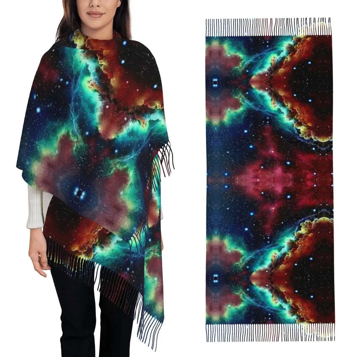 Constellation Star Clusters Galaxies Halloween Scarf Tassel Scarves Women Soft Warm Shawls and Wraps Long Fall Winter Shawl Wrap