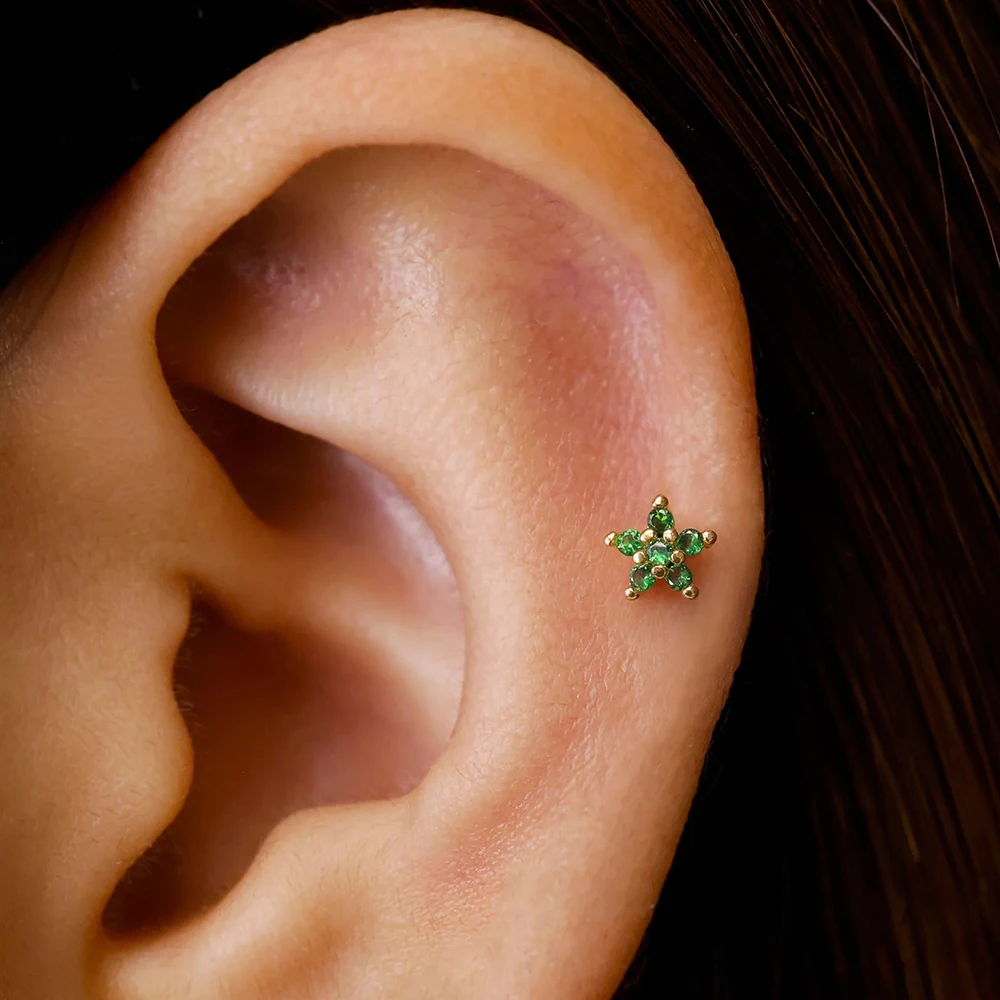 1PC Modny kolczyk ze stali nierdzewnej Mini CZ Zircon Flower Stud Earring Tragus Chrząstka Helix Hoop Conch Rook Daith Lobe Piercing Biżuteria — zdjęcie 4