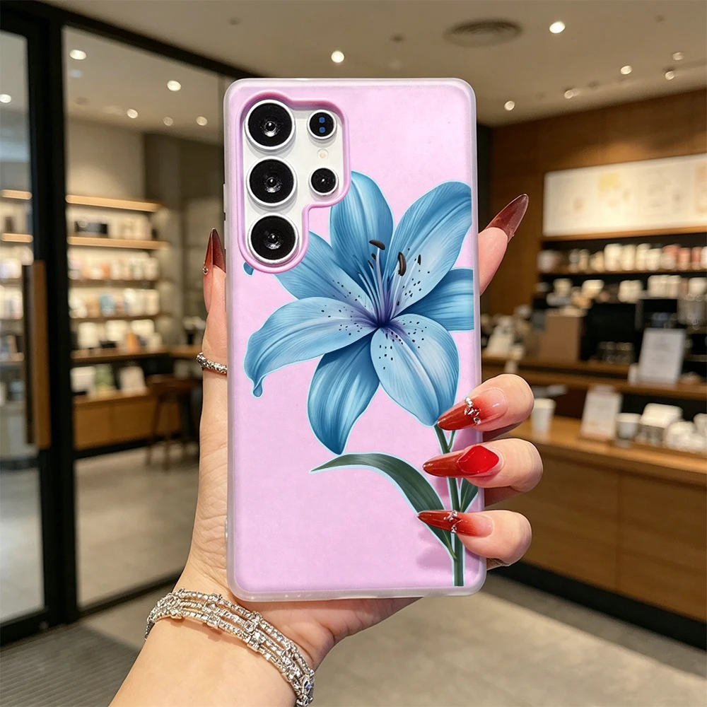 Single Blue Lily Trendy Jelly Color Dual Layer TPU Protective Case For Samsung Galaxy S & A Series Ultra FE