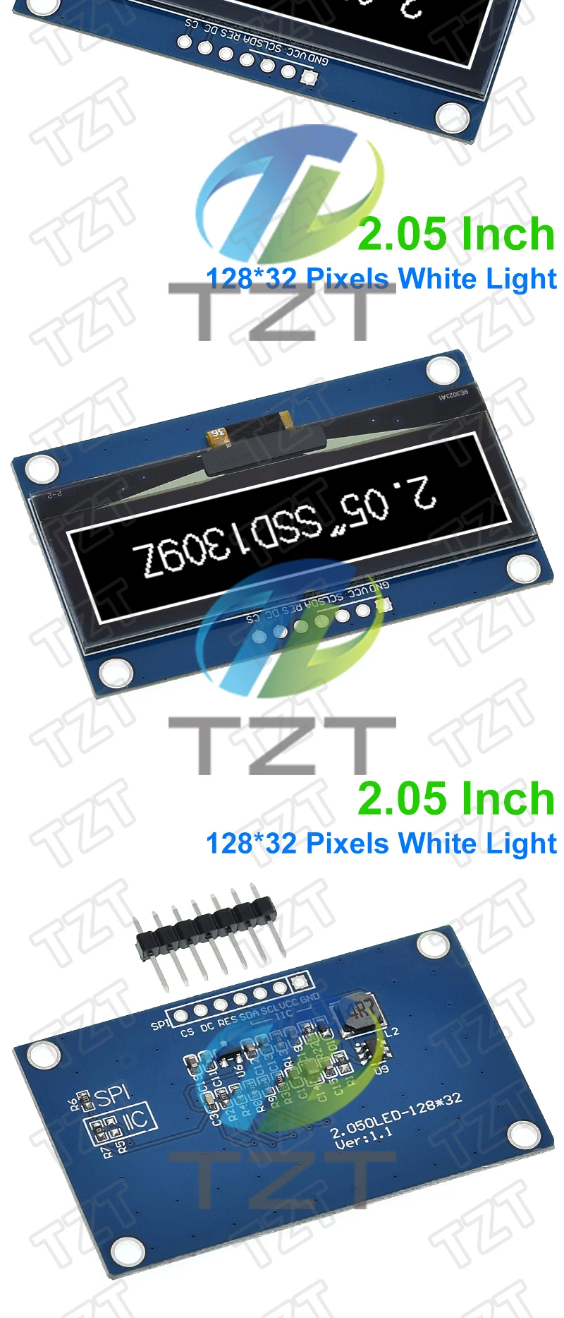 2,05 Zoll OLED-Display TZT 128*32 LCD-Modul in Weiß, SSD1309-Controller, unterstützt SPI-Schnittstelle für Arduino – Detail 4