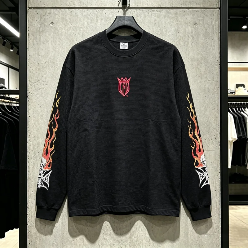 Chest Crown Print West Coast Choppers Long Sleeve T Shirt Men Women Back Cross Sleeve Skulls Flame Printed Loose T-shirt Clothes