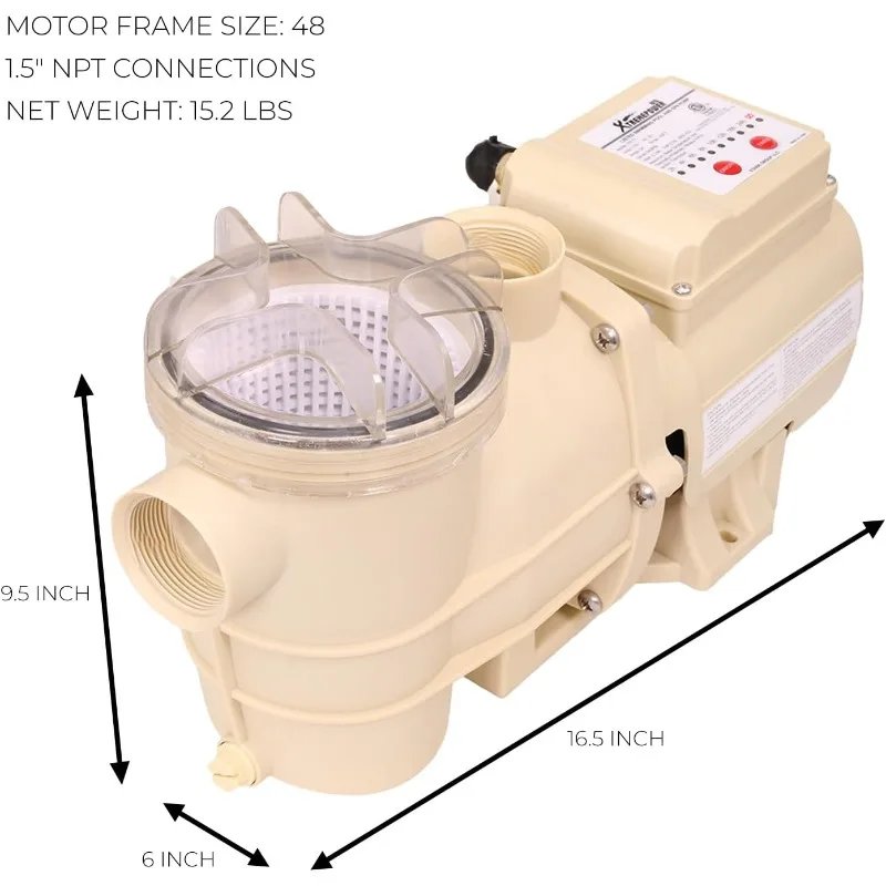 

Swimming Pool Pumpfor 1.5-inch Inlet/Outlet Above Ground Self Primming High-Flow Pump Pool Spa Pond