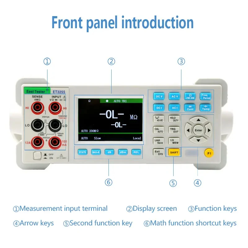 East Tester ET3255 Desktop Digital Multimeter 220000 Counts DCV ACV DCI ACI Tester Five and A Half Digits Multiple Math Function