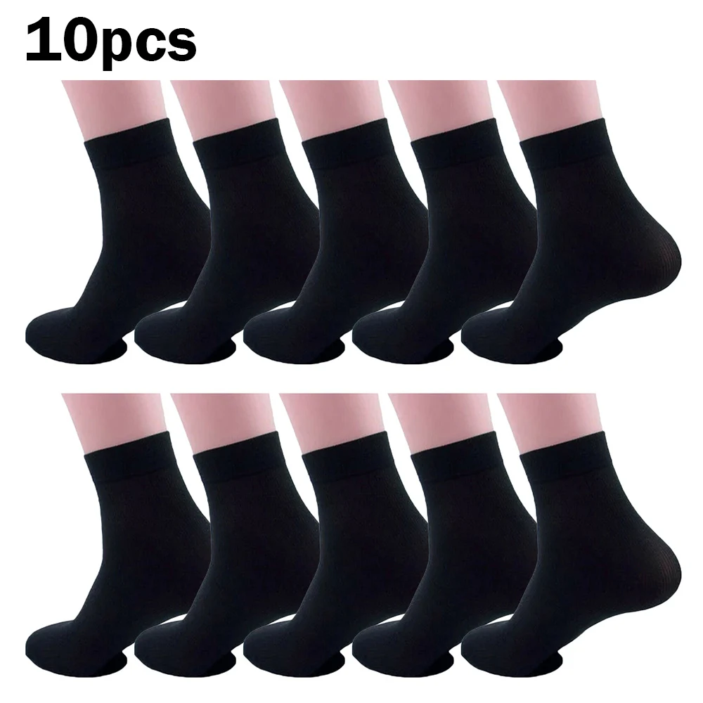 Short Stockings Socks Polyester Cotton See-Through Silky Ultra-thin 10 Pair Breathable Comfortable Dress Socks