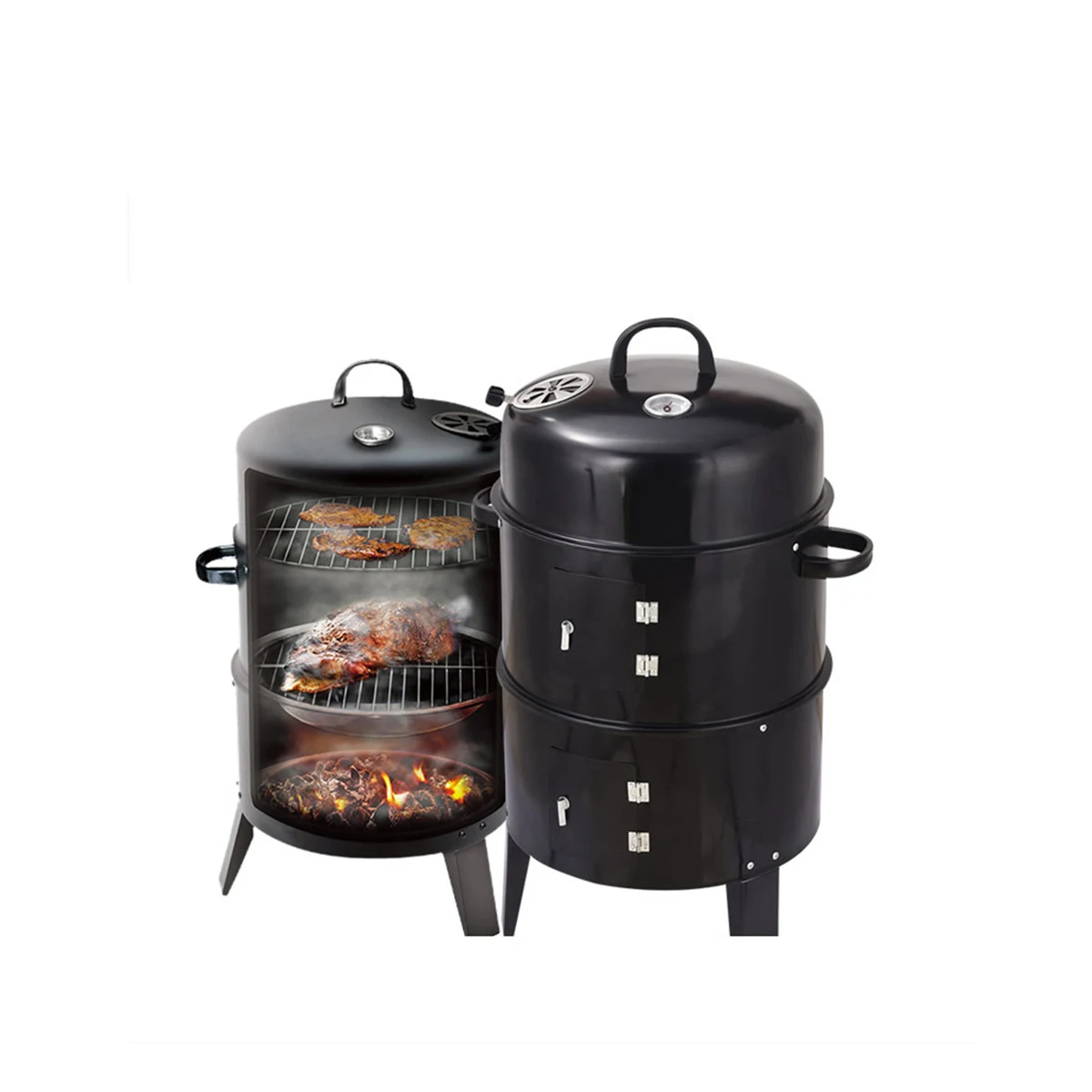 

Outdoor double-layer grill, charcoal wood-fired braising and smoking stove