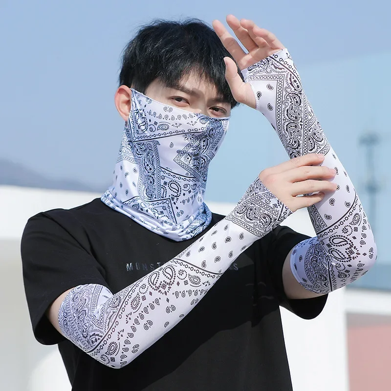 حماية من أشعة الشمس الصيفية لركوب الدراجات في الهواء الطلق للرجال والنساء، غطاء ذراع مطبوع للأشعة فوق البنفسجية ومضاد للإضاءة على الجليد