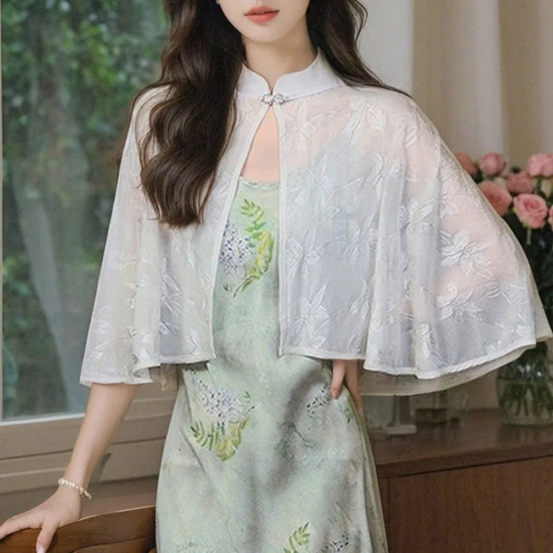 Blusa de Moda Verano 2026 con Cuello Mao para Mujer, Blusa Jacquard Blanca y Negra, Blusas para Mujer Q4859