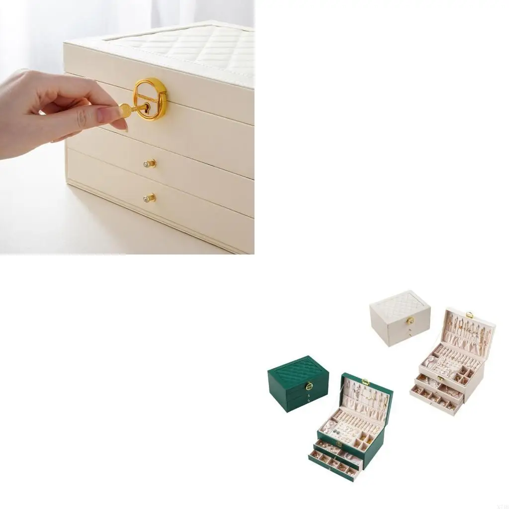 

Кожаный ящик для хранения ювелирных изделий, подходящий для дам и девочек, 3-слойные органайзеры для ювелирных изделий