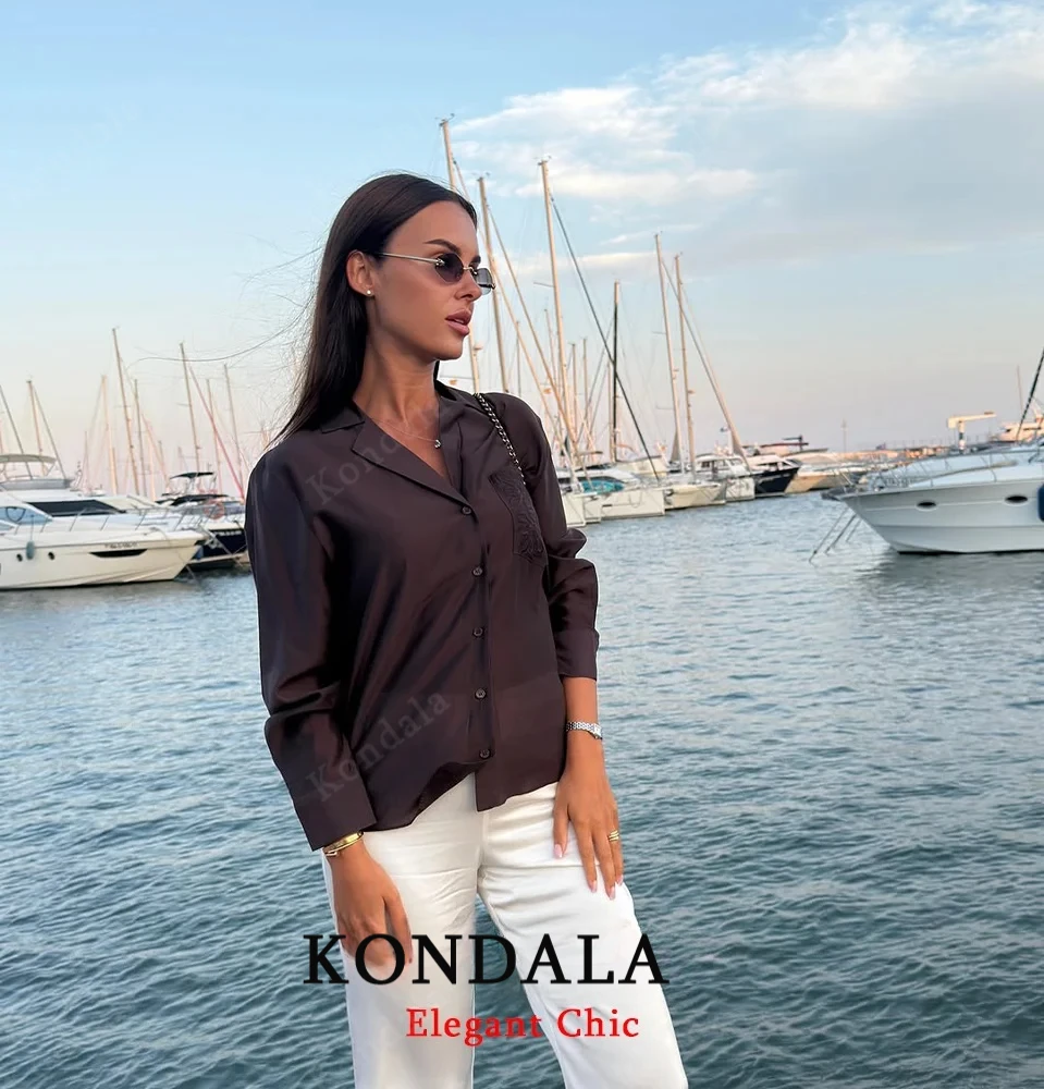 Lady Elegant Chic Shirt Embroidered Pocket Button Thin Shirts 2025 Spring Summer Fashion High Street Vintage Women Shirts