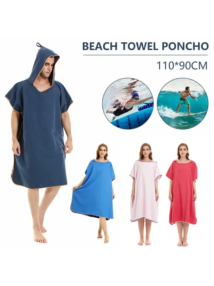 

Microfiber Unisex Beach Towel Adult Hooded Quick Dry Poncho Bathrobe Changing Robe Bath for Summer Outdooor Swimming Surfing